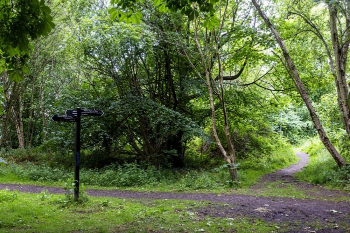 Ravelston Woods - signpost near the entrance from the school
