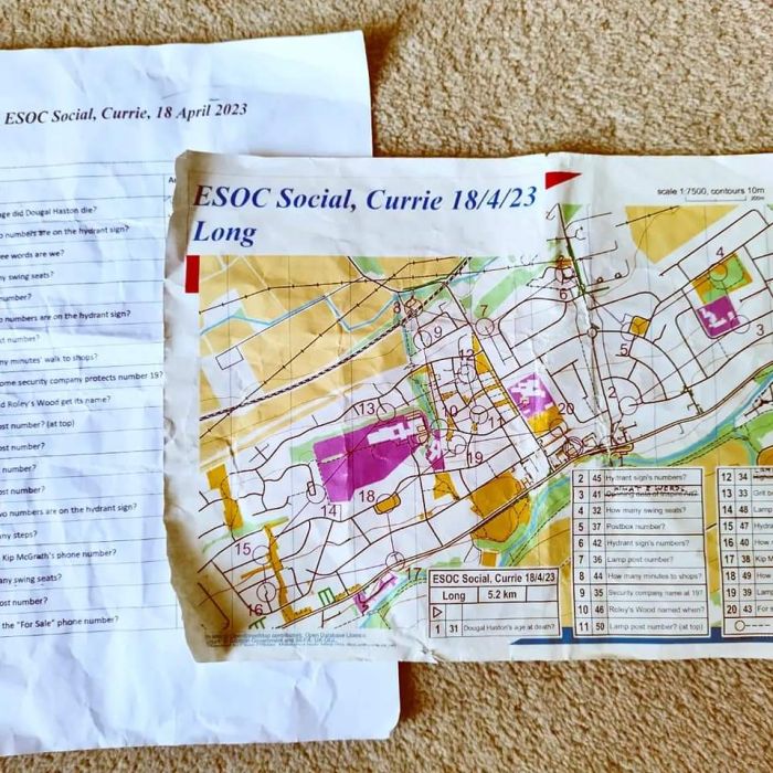 Orienteering map and quiz sheet